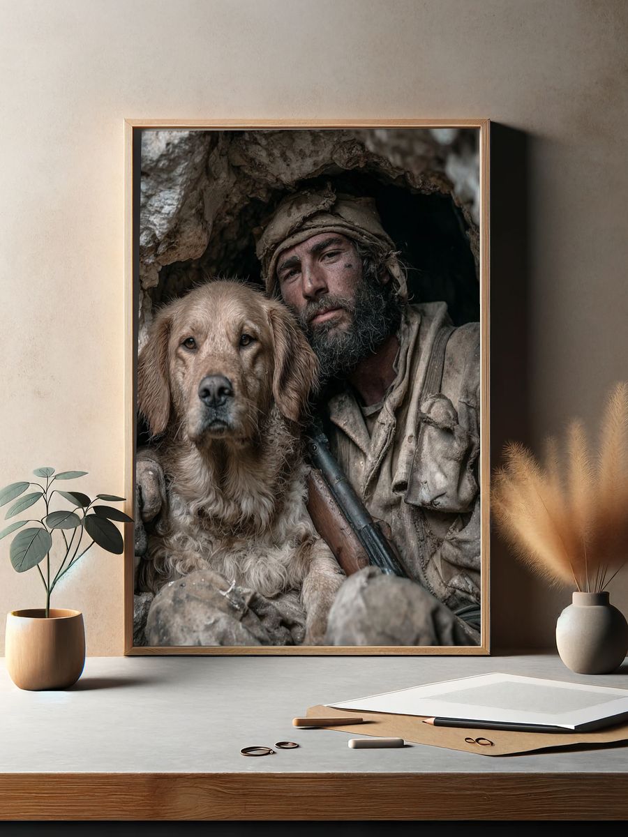 Hunter and Dog Portrait Poster. — room view 2