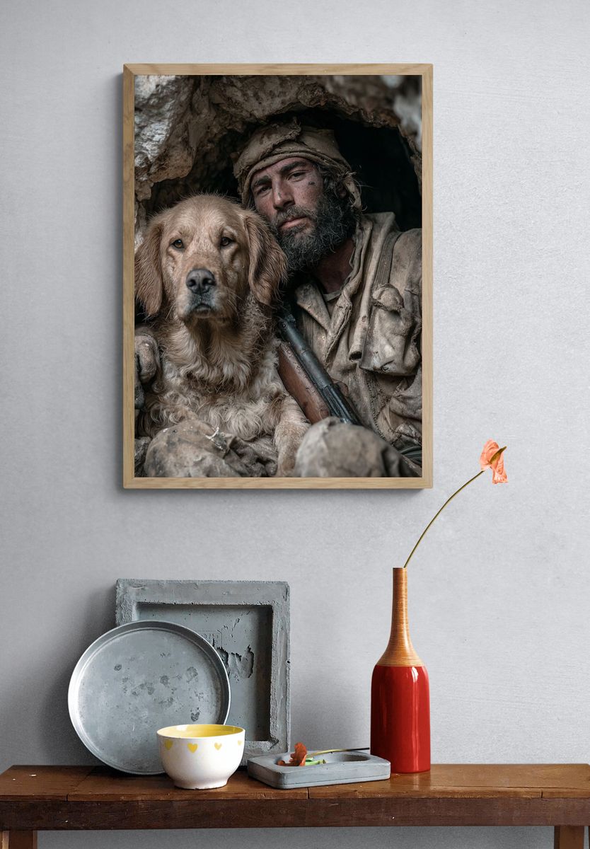 Hunter and Dog Portrait Poster. — room view 3
