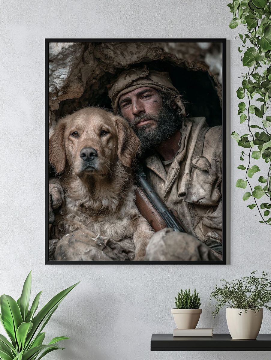 Hunter and Dog Portrait Poster. — room view 4