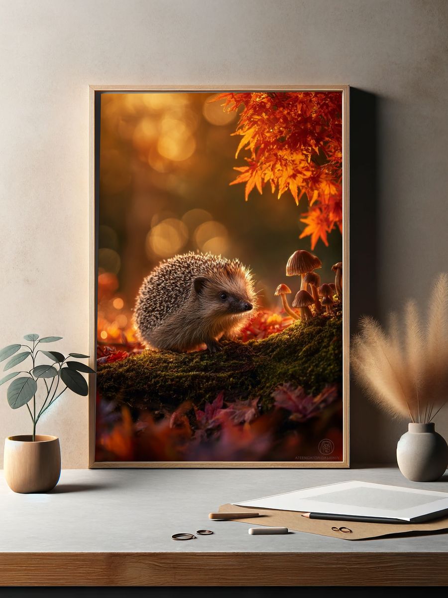 Hedgehog in Autumn — Nature Print. — room view 2
