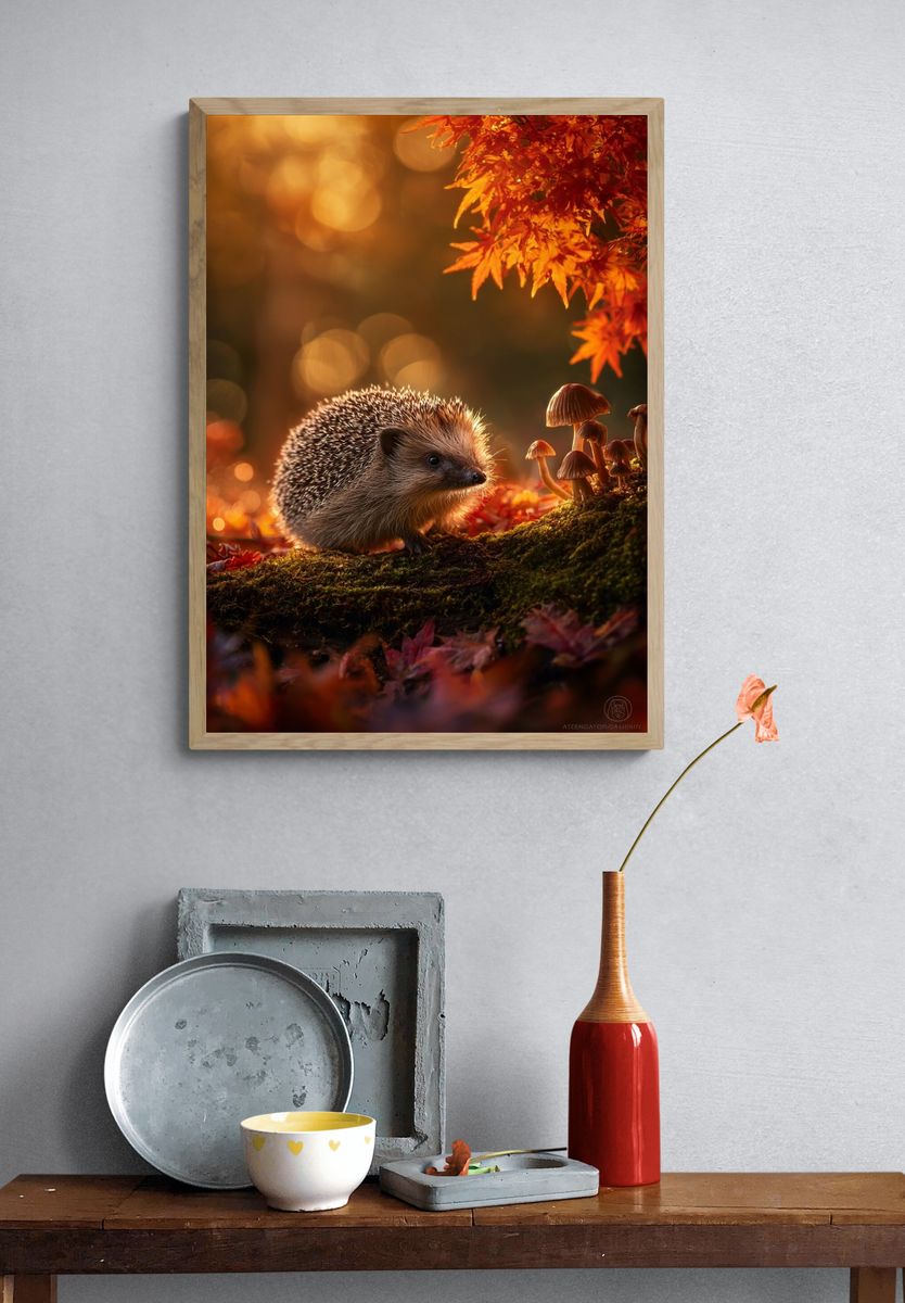Hedgehog in Autumn — Nature Print. — room view 3