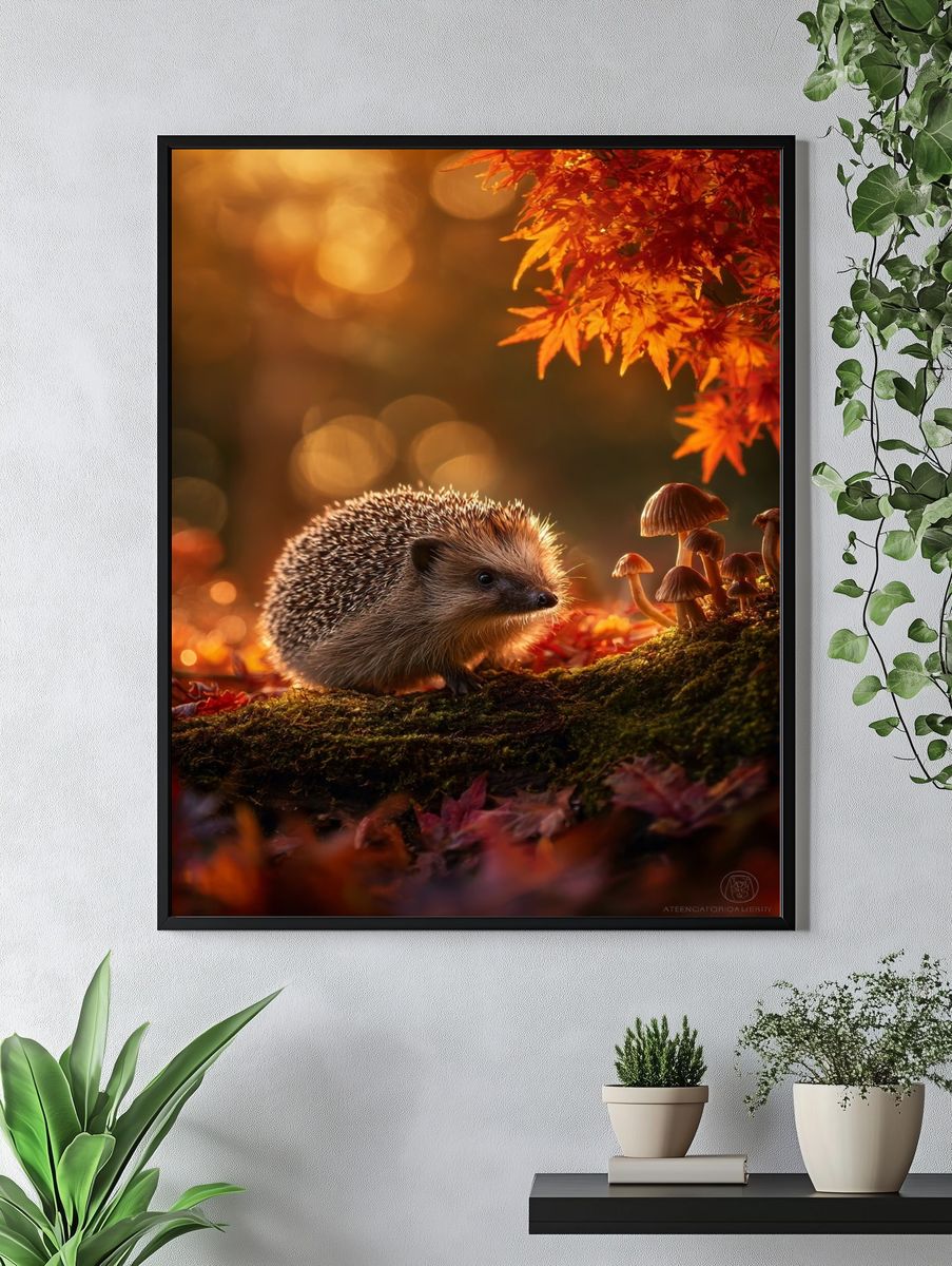 Hedgehog in Autumn — Nature Print. — room view 4