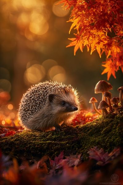 Hedgehog in Autumn — Nature Print