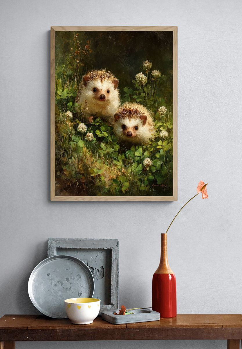 Adorable Hedgehogs — Illustration Print. — room view 3