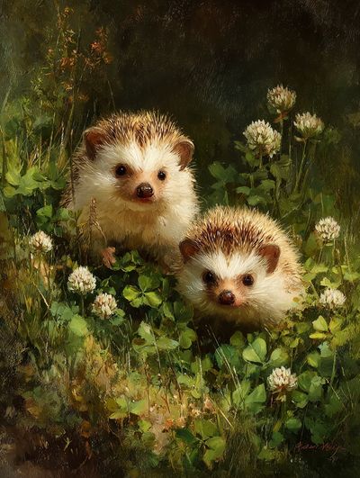 Adorable Hedgehogs — Illustration Print. poster print