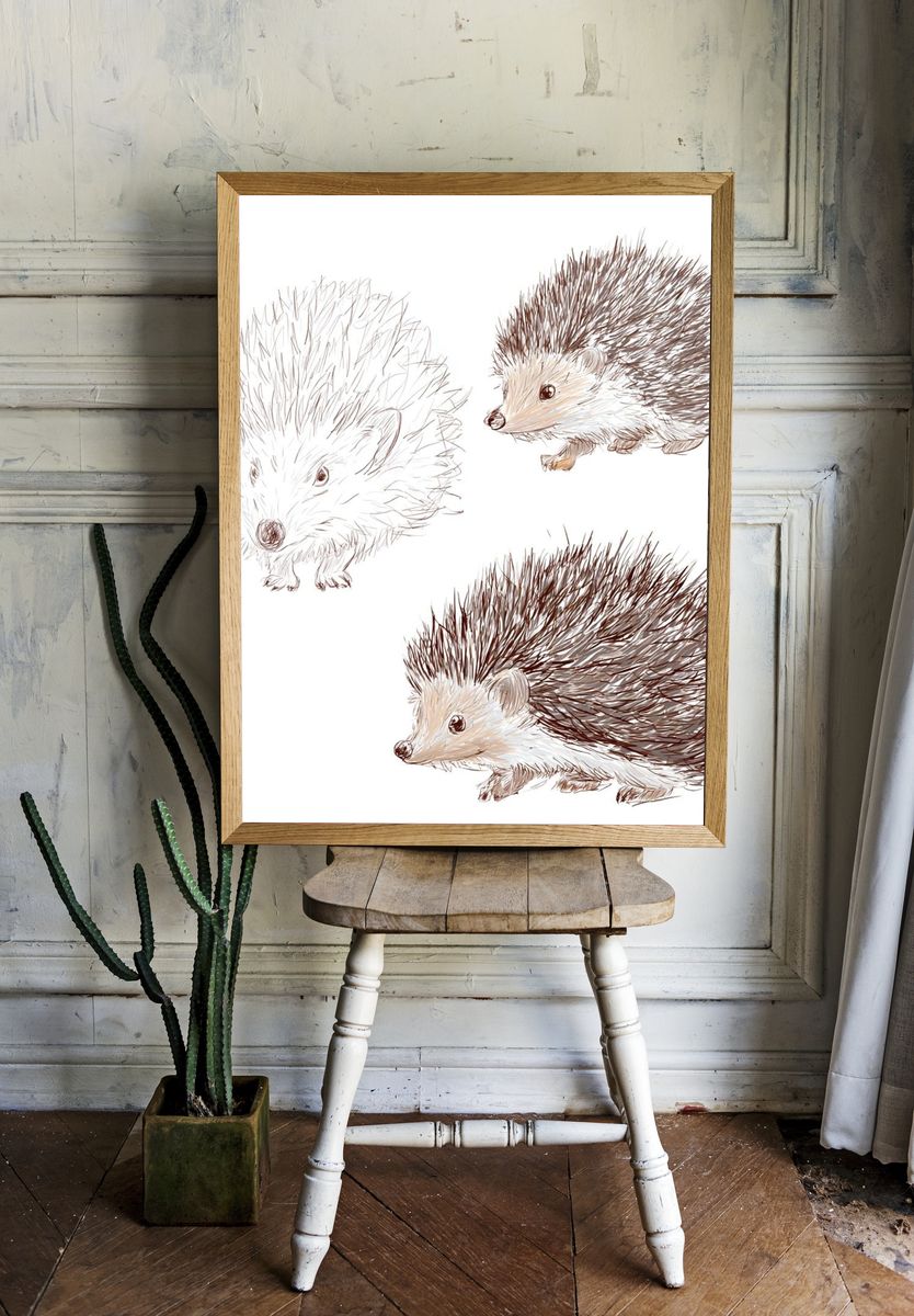 Hedgehog Sketch Illustration Poster. — room view 1