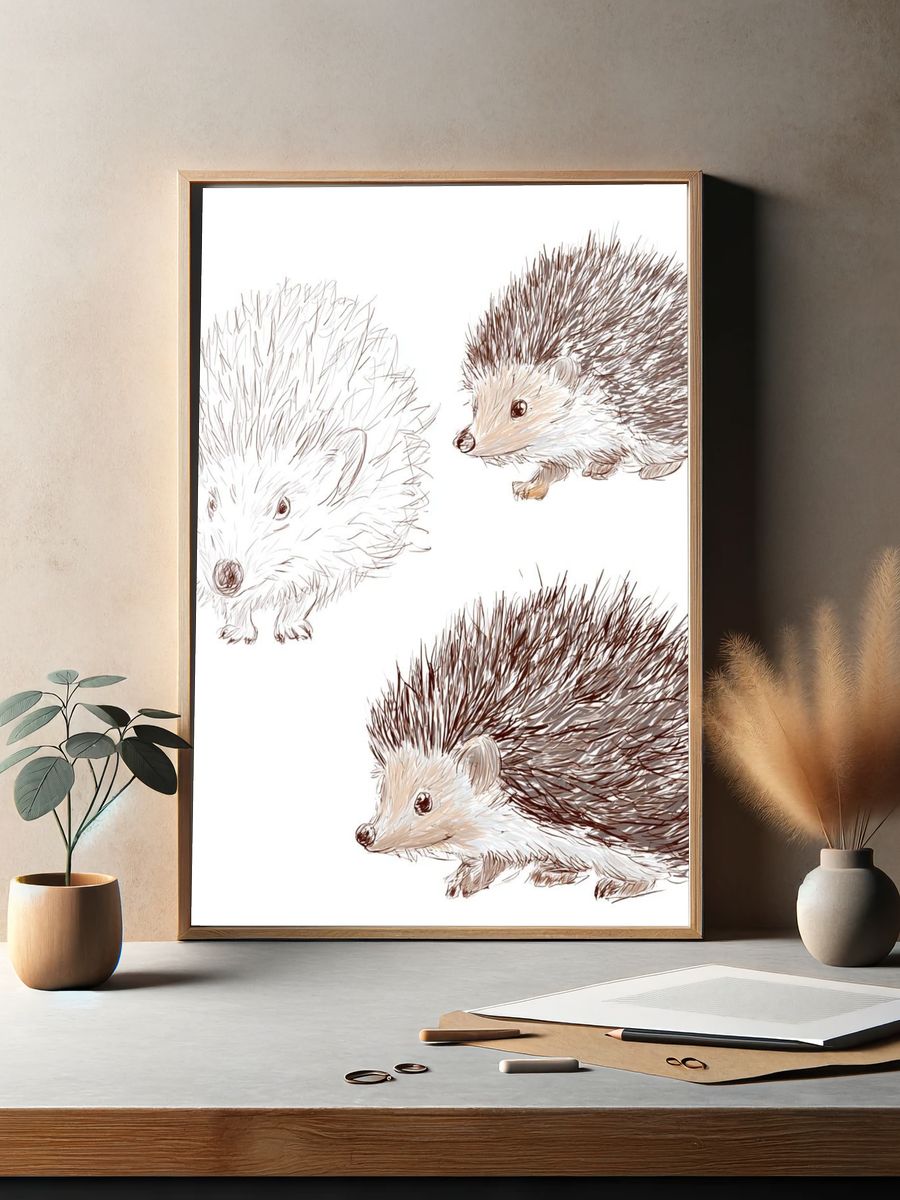 Hedgehog Sketch Illustration Poster. — room view 2