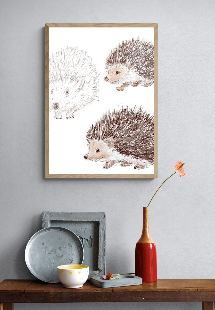 Hedgehog Sketch Illustration Poster. — room view 3