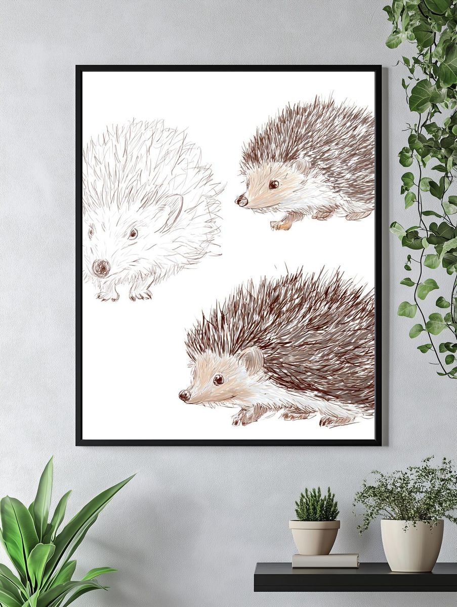 Hedgehog Sketch Illustration Poster. — room view 4
