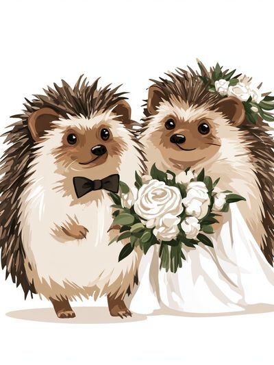 Hedgehog Wedding Illustration Poster.