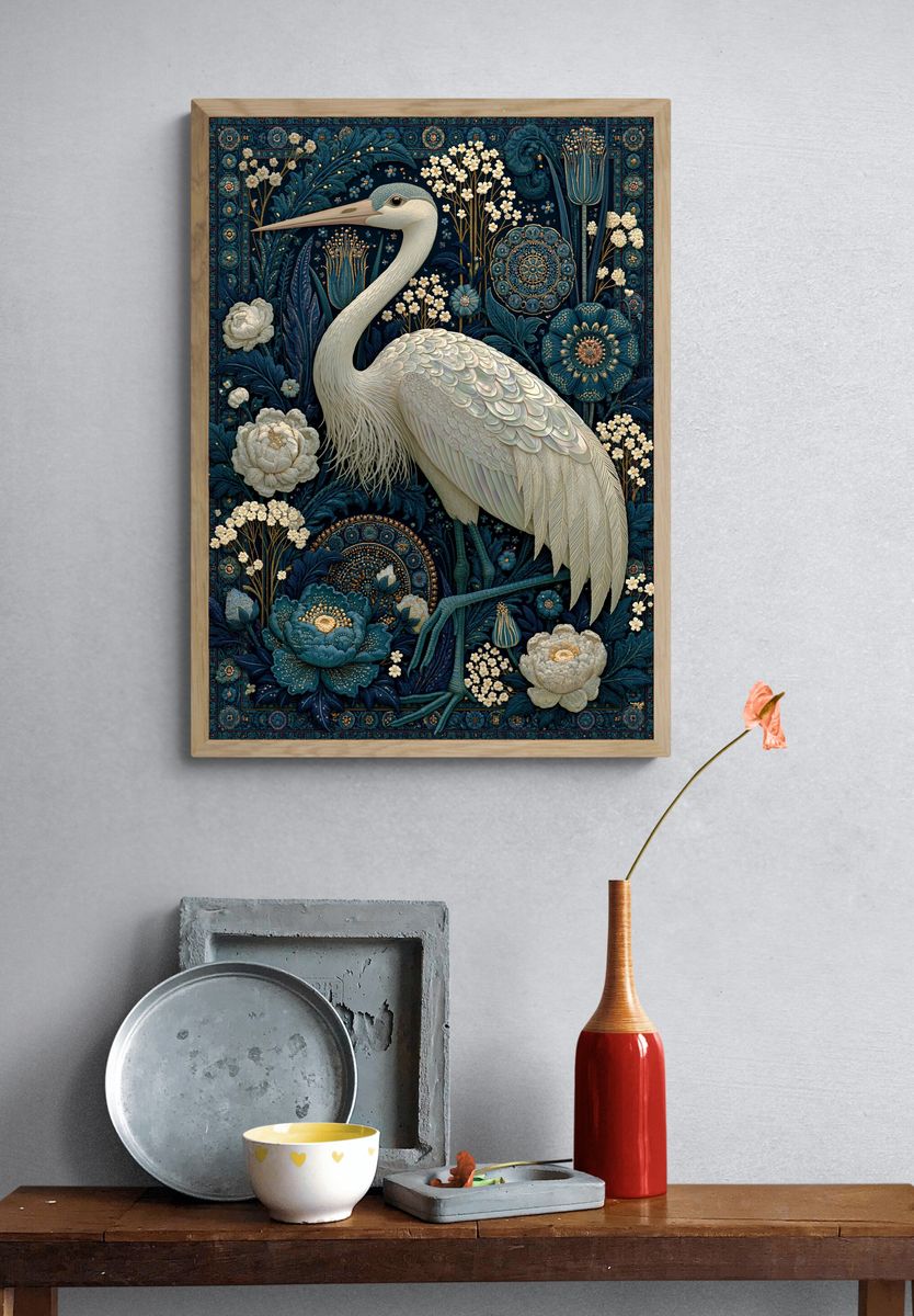Heron Floral Tapestry Poster. — room view 3