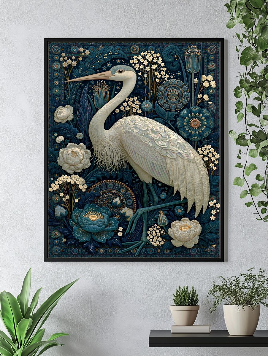 Heron Floral Tapestry Poster. — room view 4