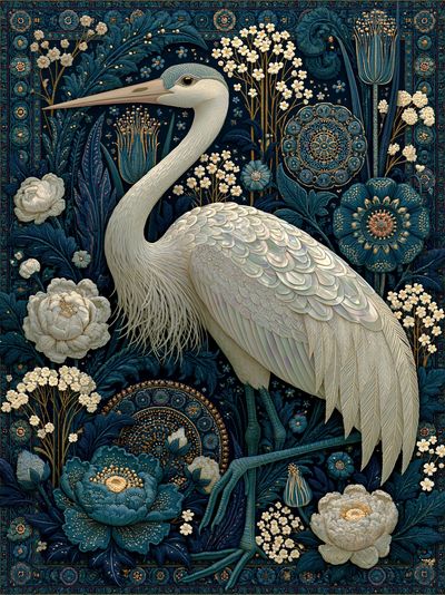 Heron Floral Tapestry Poster. poster