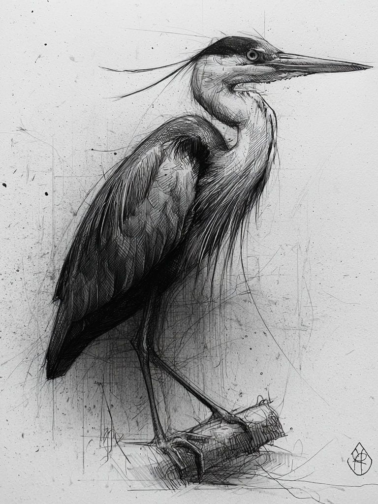 Heron Sketch Illustration Poster. poster — animals art