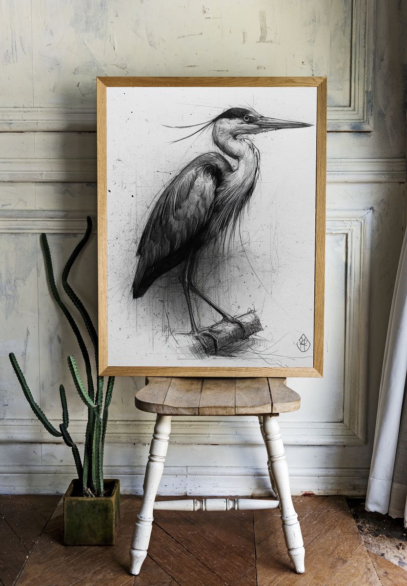 Heron Sketch Illustration Poster. room preview