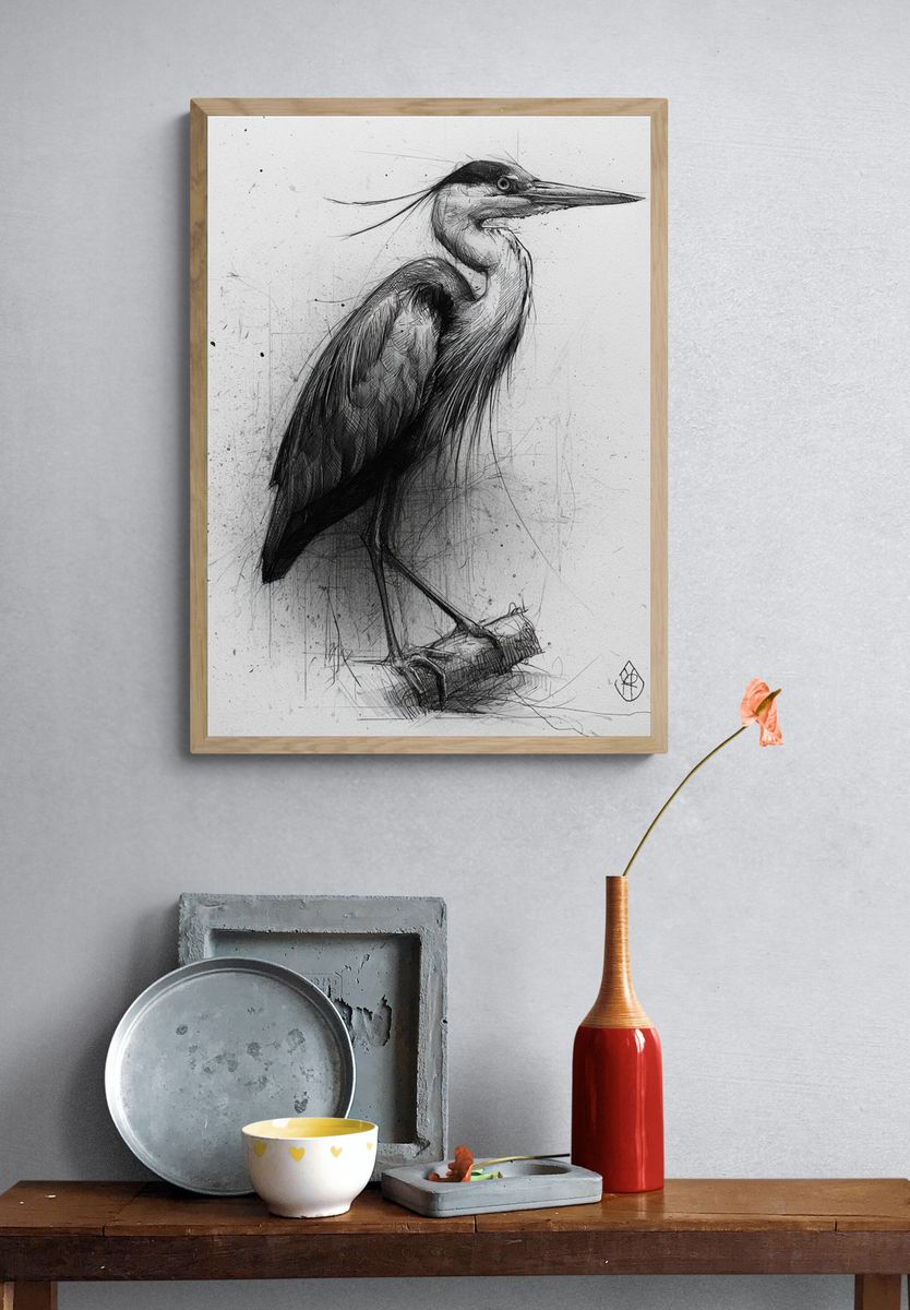 Heron Sketch Illustration Poster. — room view 3