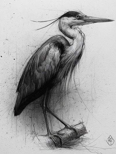 Heron Sketch Illustration Poster. poster