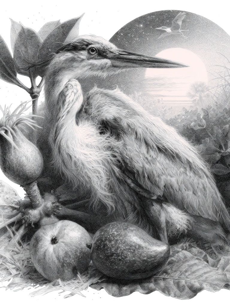 Heron Still Life Illustration Print. poster detail