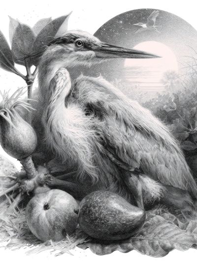 Heron Still Life Illustration Print. poster