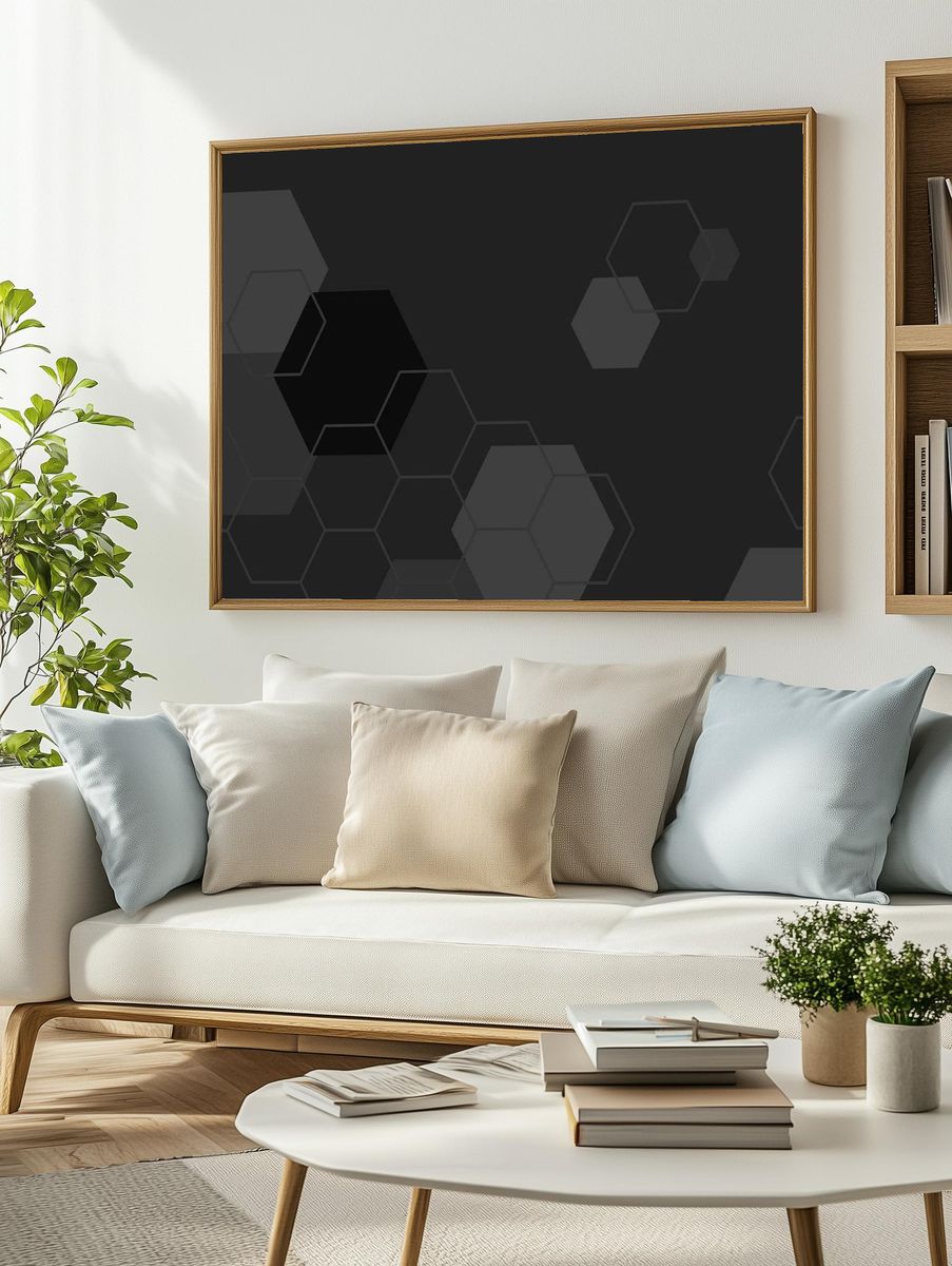 Black gray hexagon geometric pattern. — room view 2