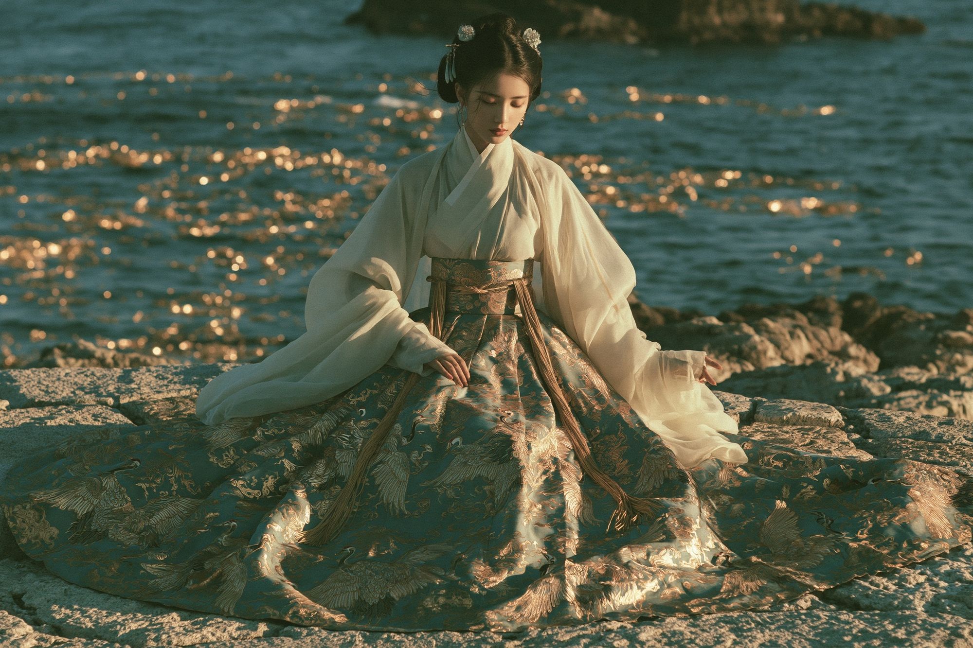 Hanfu Seaside Portrait Print. poster detail