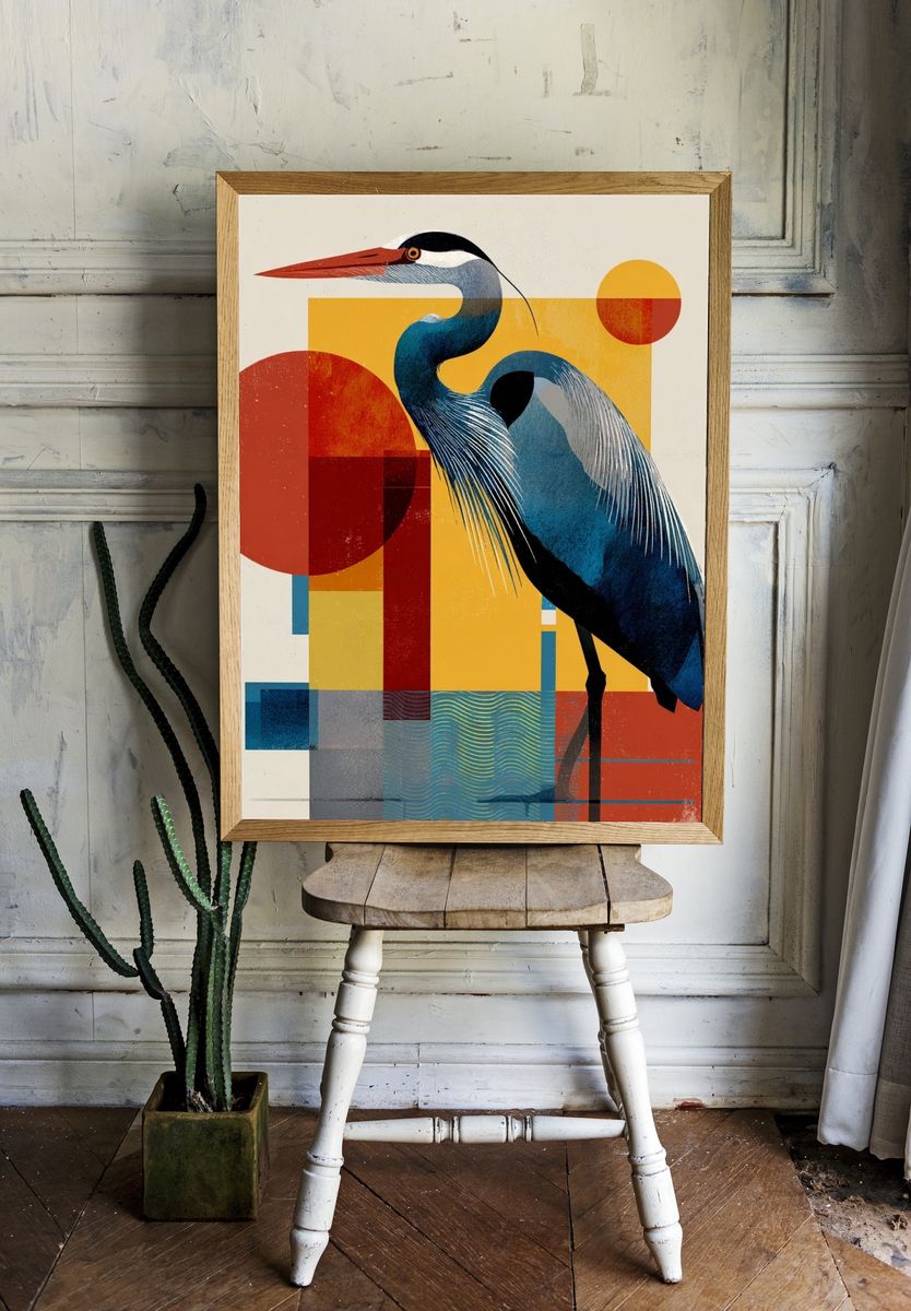 Heron Geometric Art Print. — room view 1