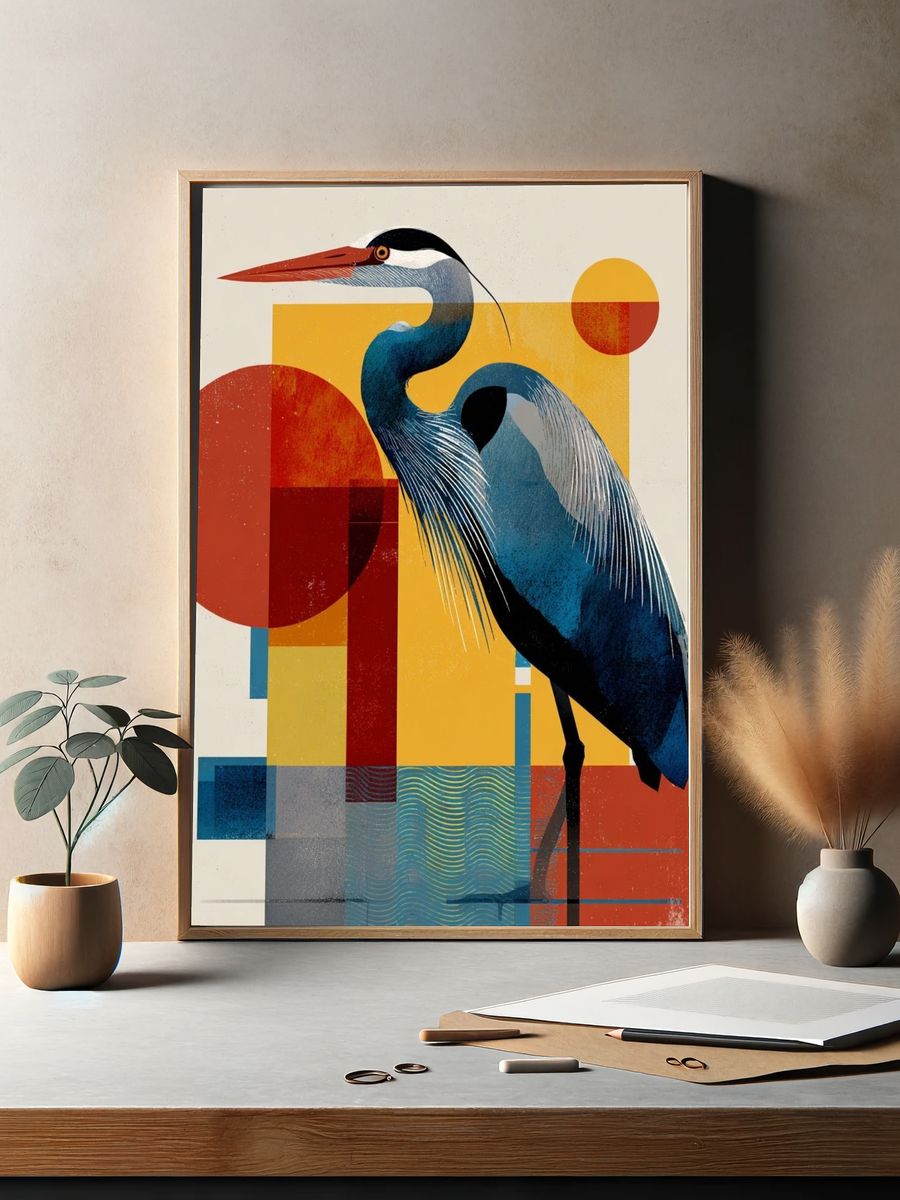 Heron Geometric Art Print. — room view 2