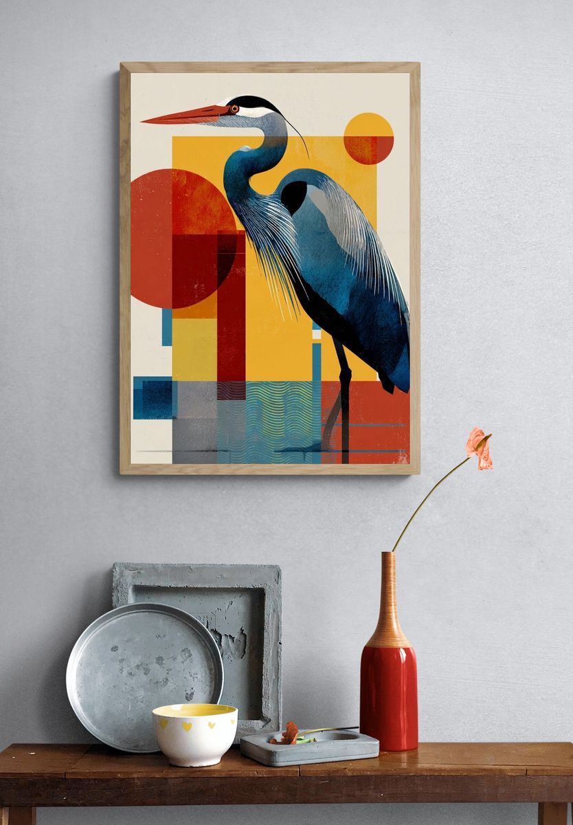 Heron Geometric Art Print. — room view 3