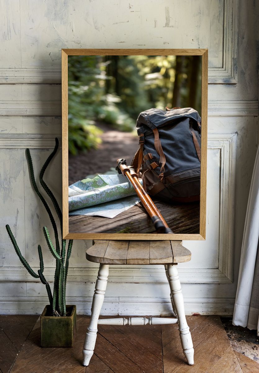 Hiking Gear in Nature — Photography Print. — room view 1