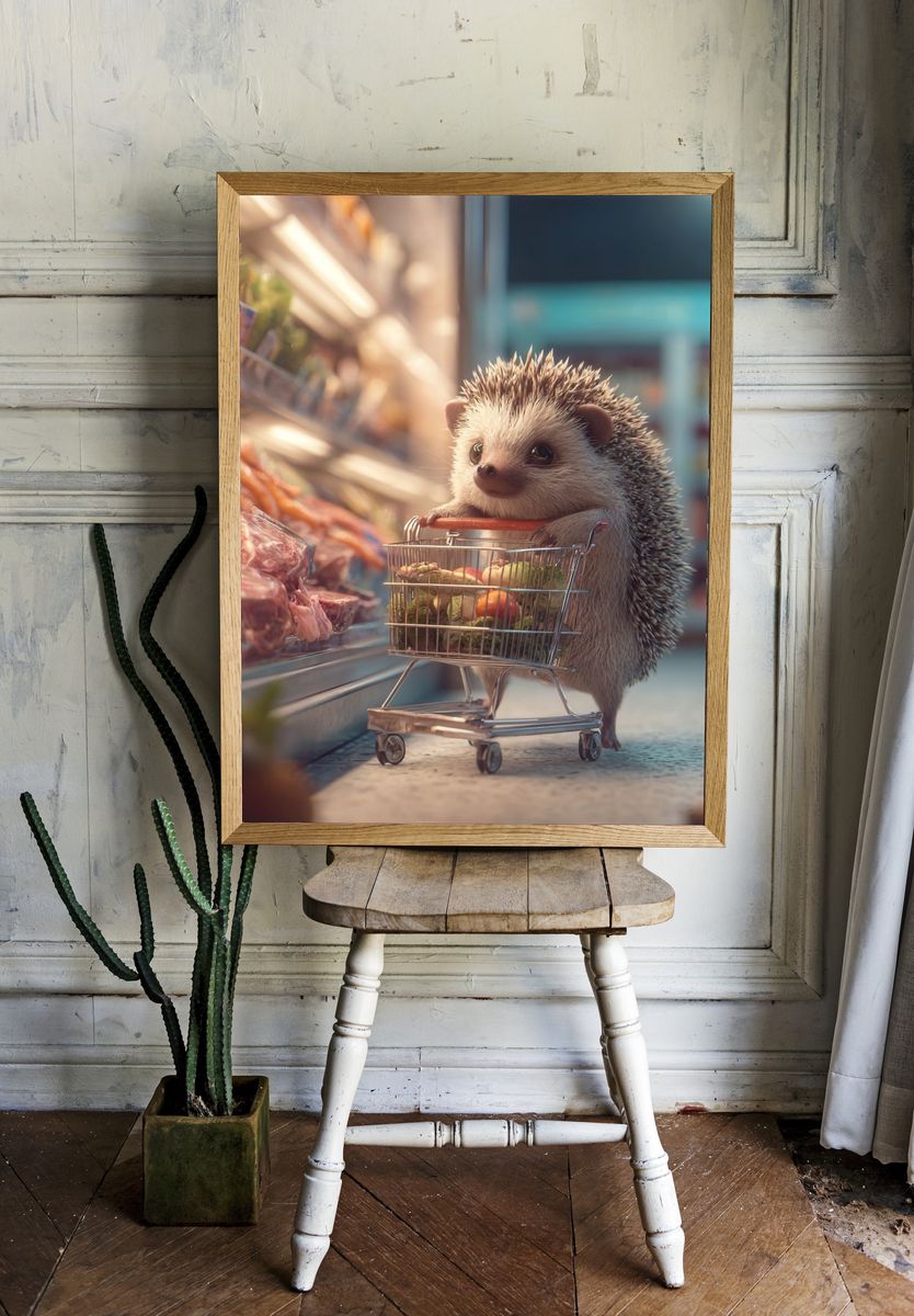Hedgehog Grocery Run Illustration Poster. — room view 1