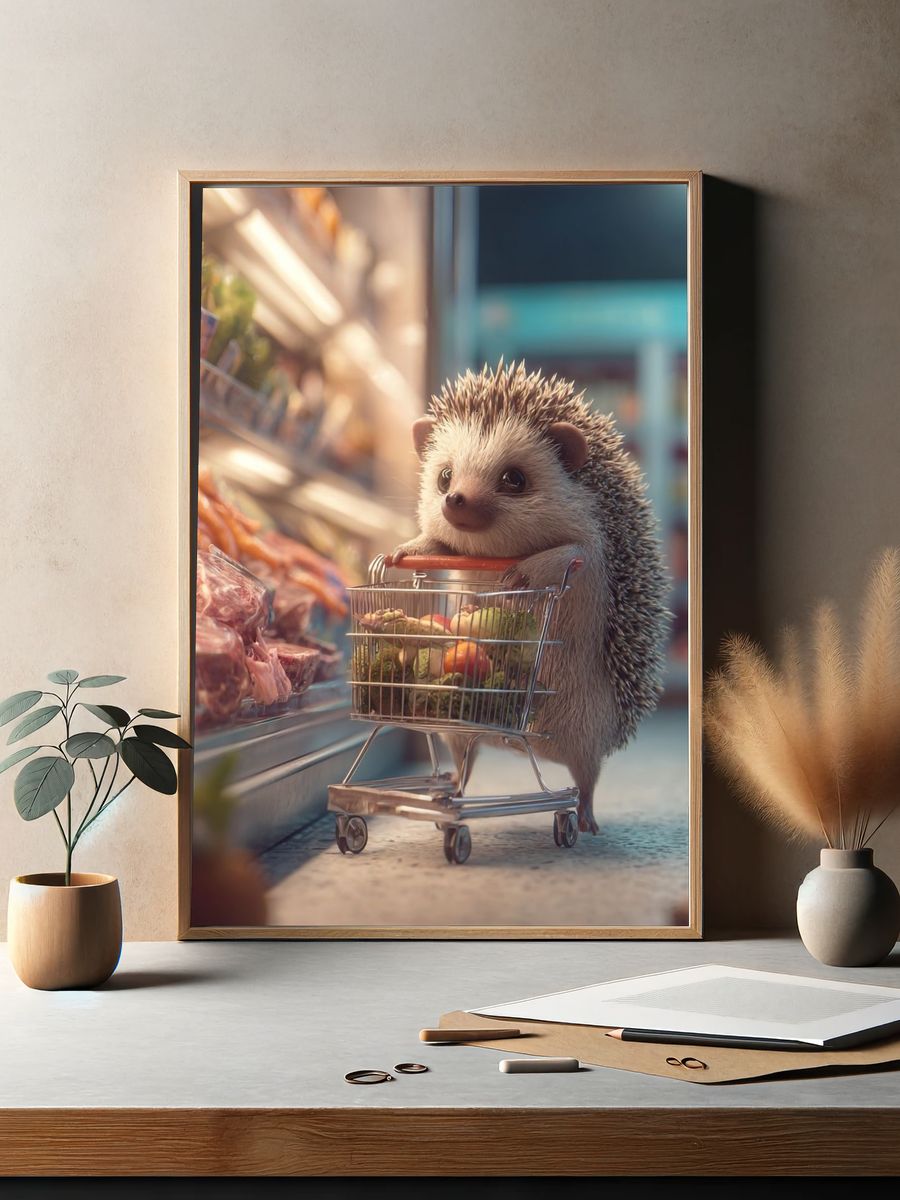 Hedgehog Grocery Run Illustration Poster. — room view 2