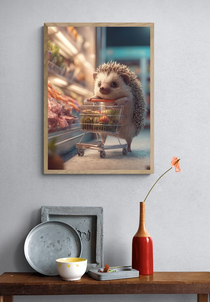 Hedgehog Grocery Run Illustration Poster. — room view 3