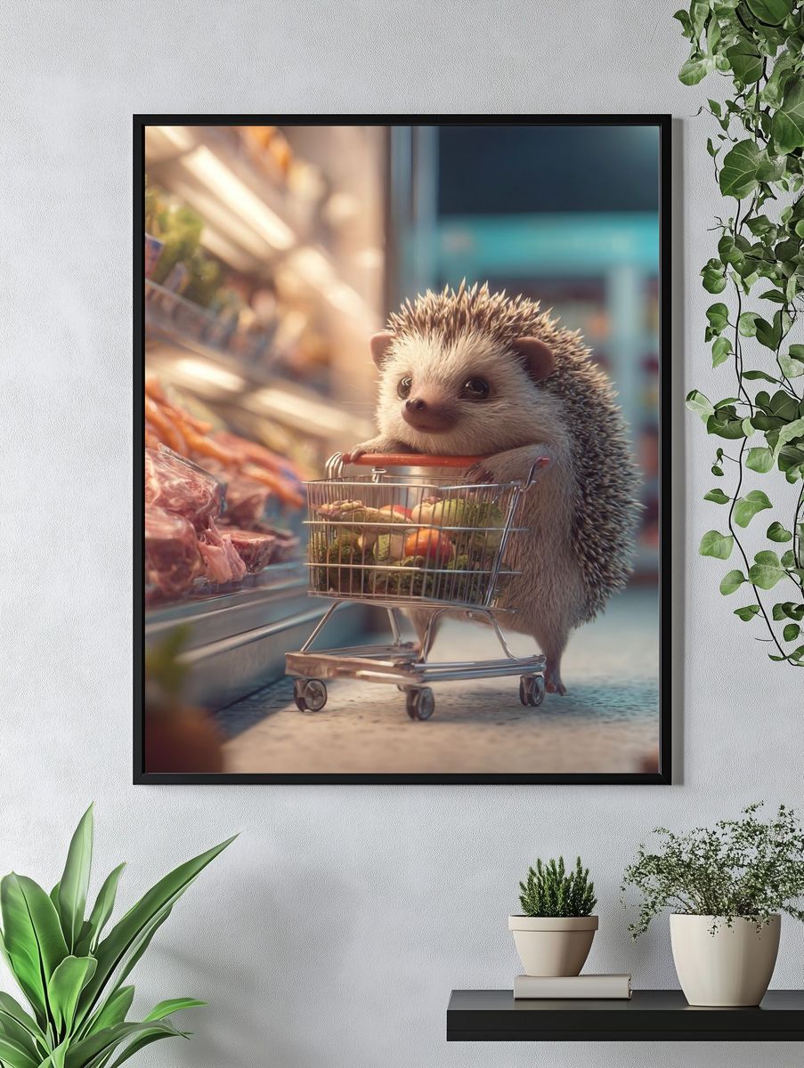Hedgehog Grocery Run Illustration Poster. — room view 4