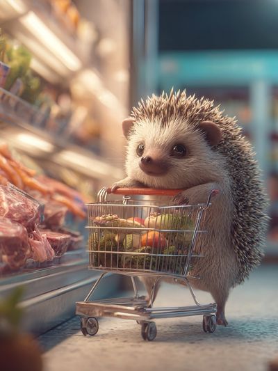 Hedgehog Grocery Run Illustration Poster. poster