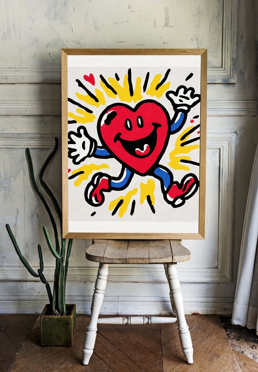 Happy Heart — Cartoon Print. — room view 1