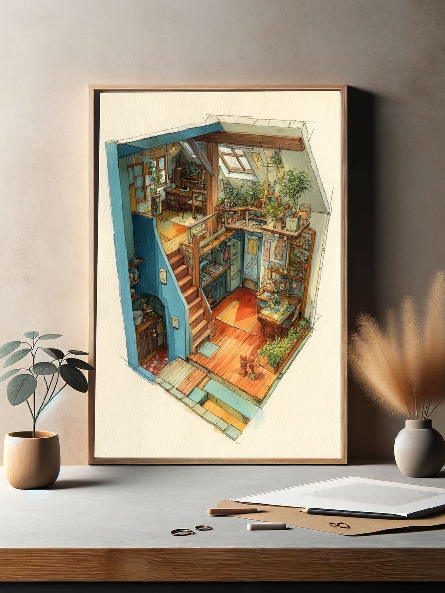 Cozy Home Interior Illustration Poster. — room view 2
