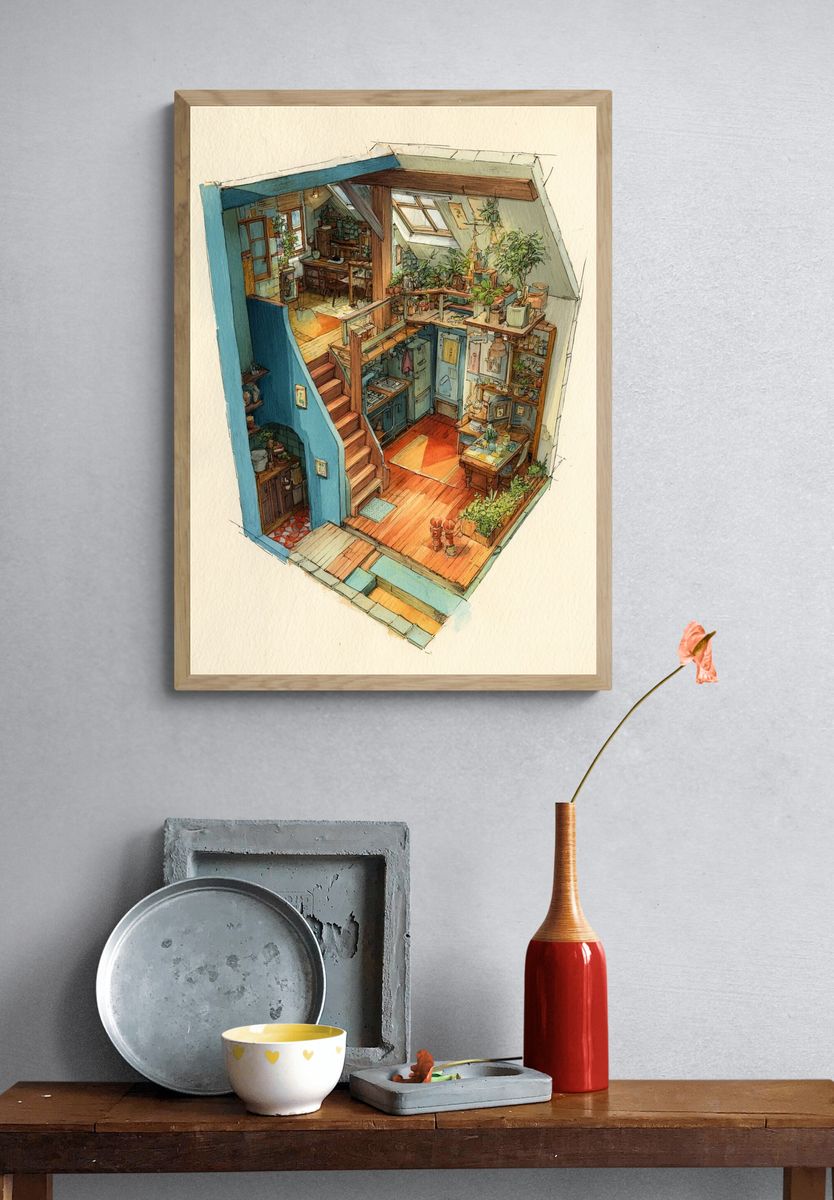 Cozy Home Interior Illustration Poster. — room view 3