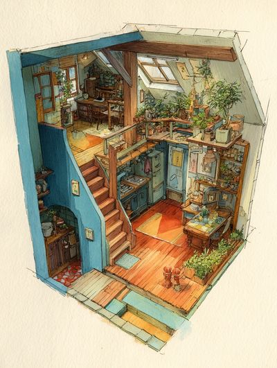 Cozy Home Interior Illustration Poster. poster print