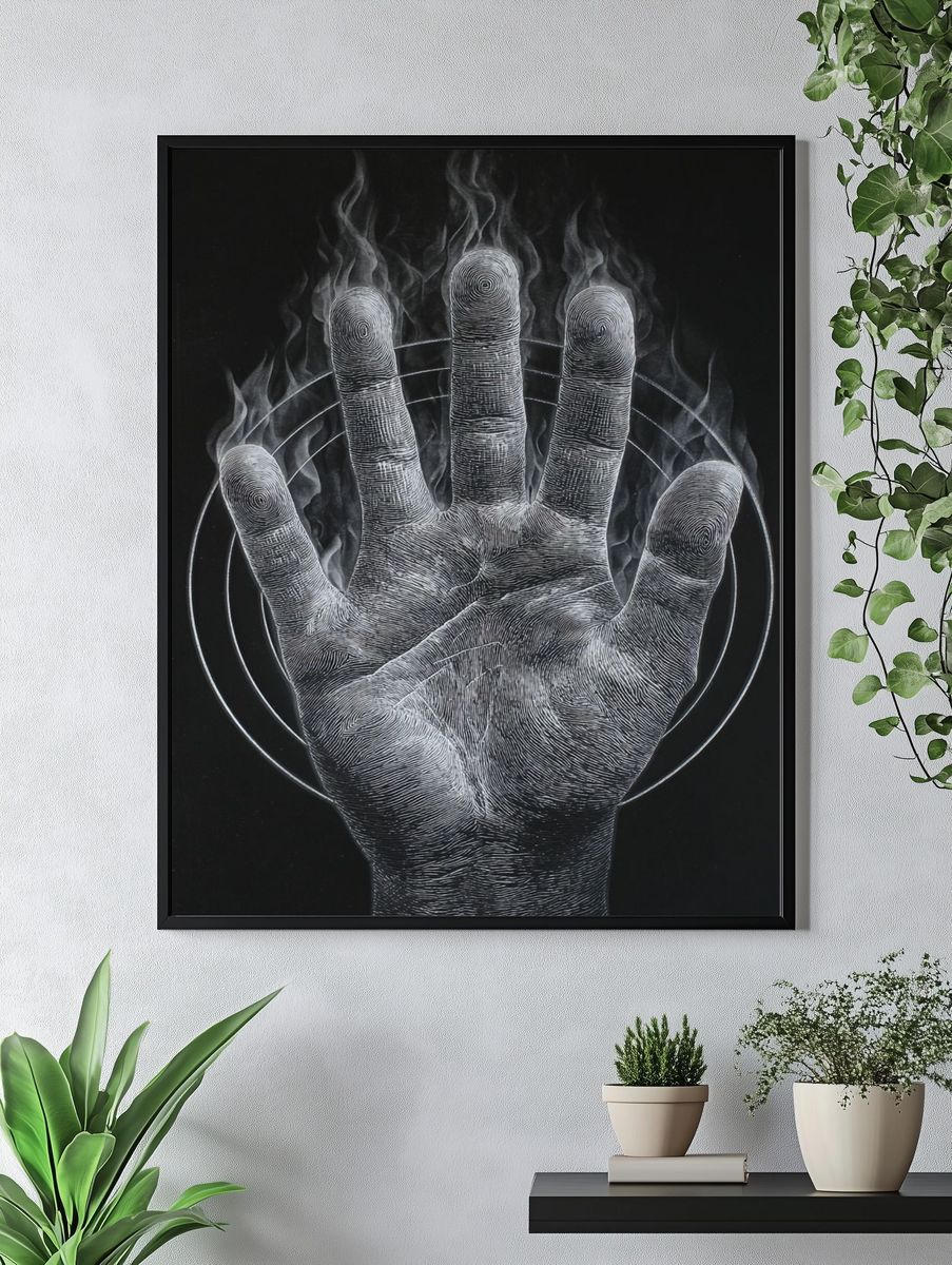 Hand in Flames — Fine Art Print. — room view 4