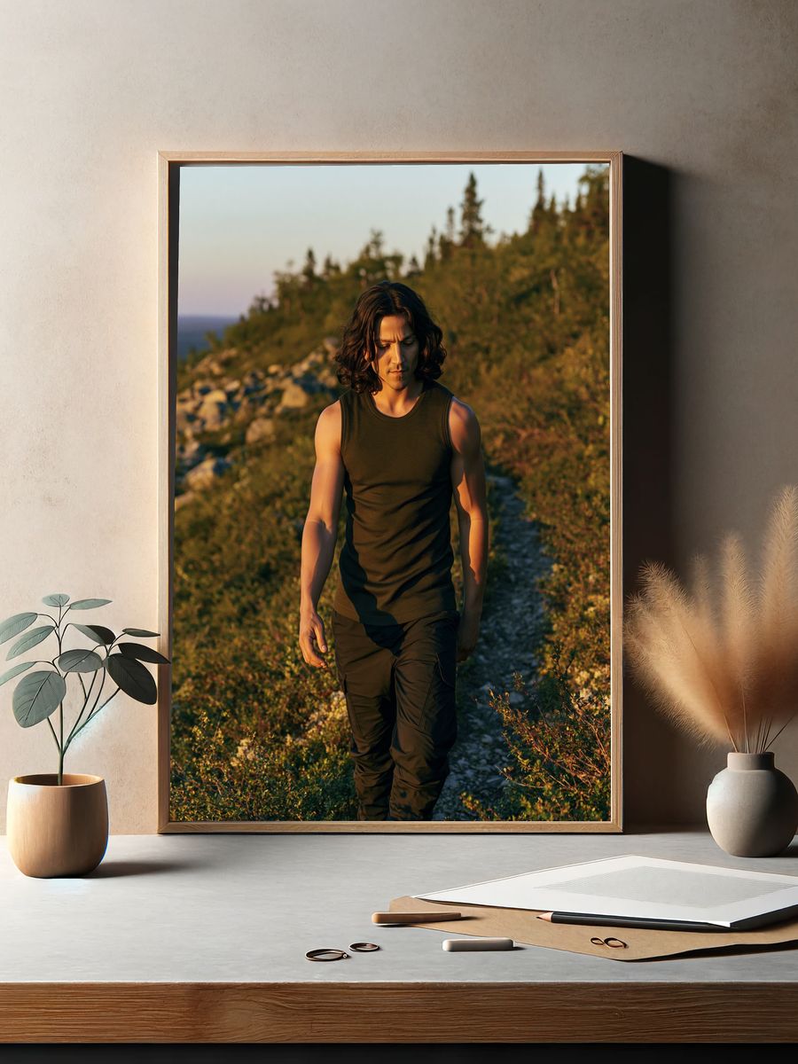 Hiker at Golden Hour Photography Poster. — room view 2