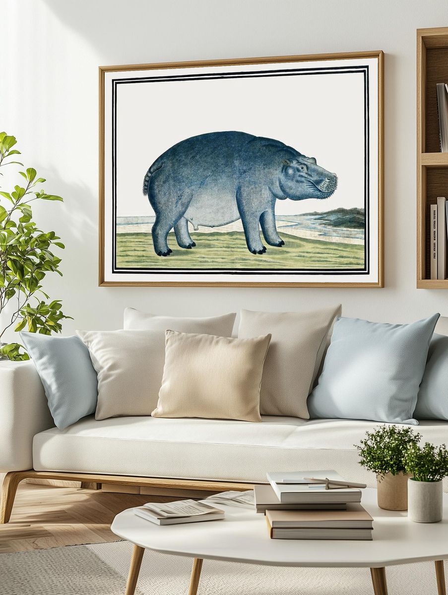 Hippo Illustration — Vintage Print. — room view 2