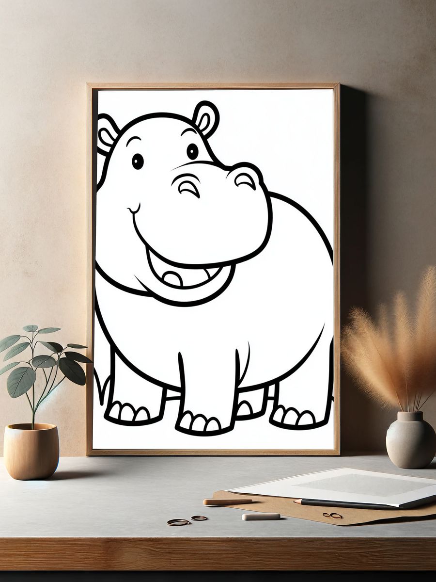 Happy Hippo Cartoon Poster. — room view 2