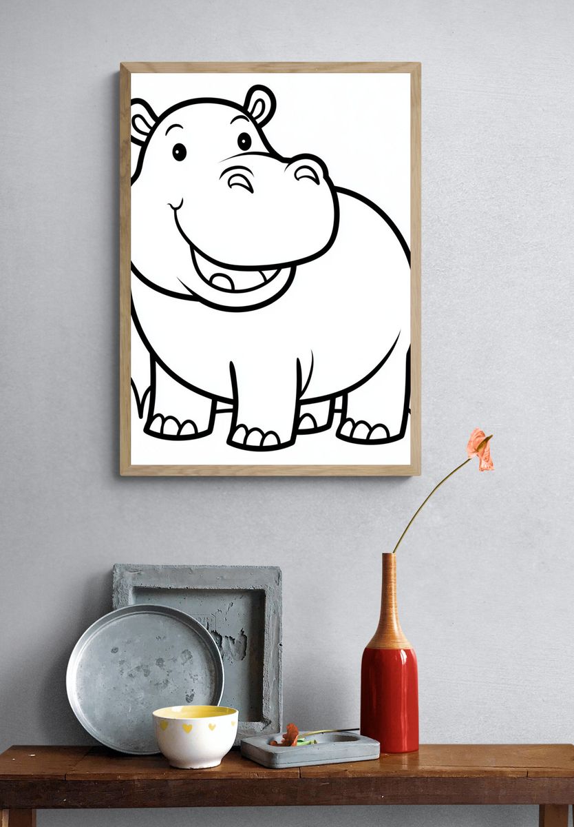 Happy Hippo Cartoon Poster. — room view 3