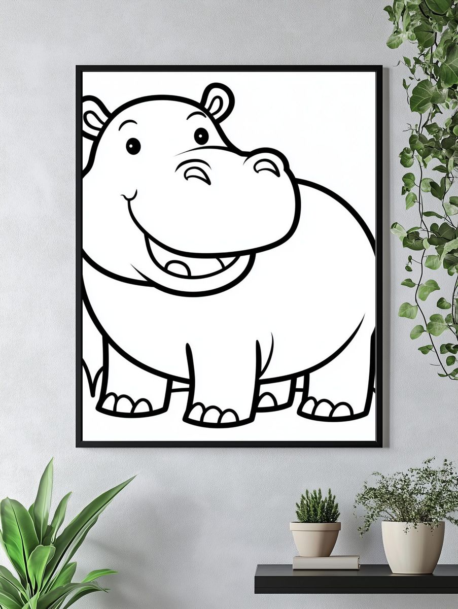 Happy Hippo Cartoon Poster. — room view 4