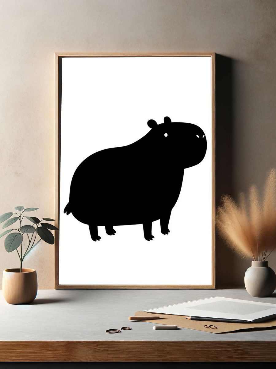 Cute Hippo Silhouette Print. — room view 2