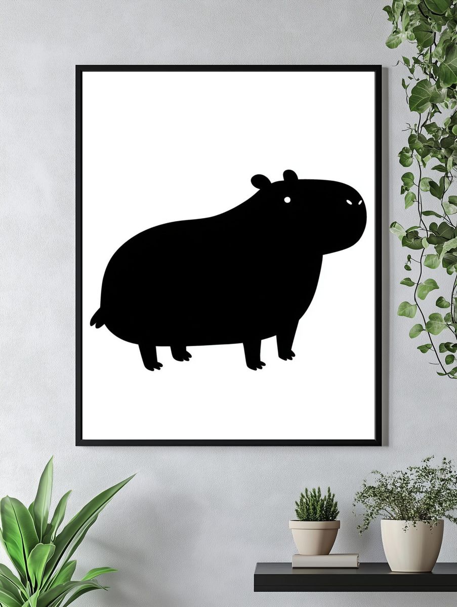 Cute Hippo Silhouette Print. — room view 4