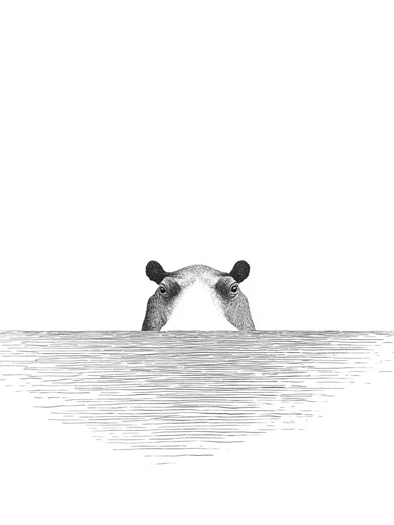 Peeking Hippo Line Art Poster. poster detail