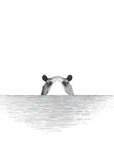 Peeking Hippo Line Art Poster. poster