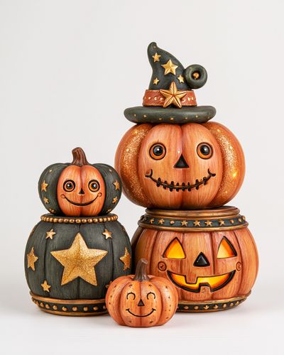 Halloween Pumpkin Stack Illustration Poster.