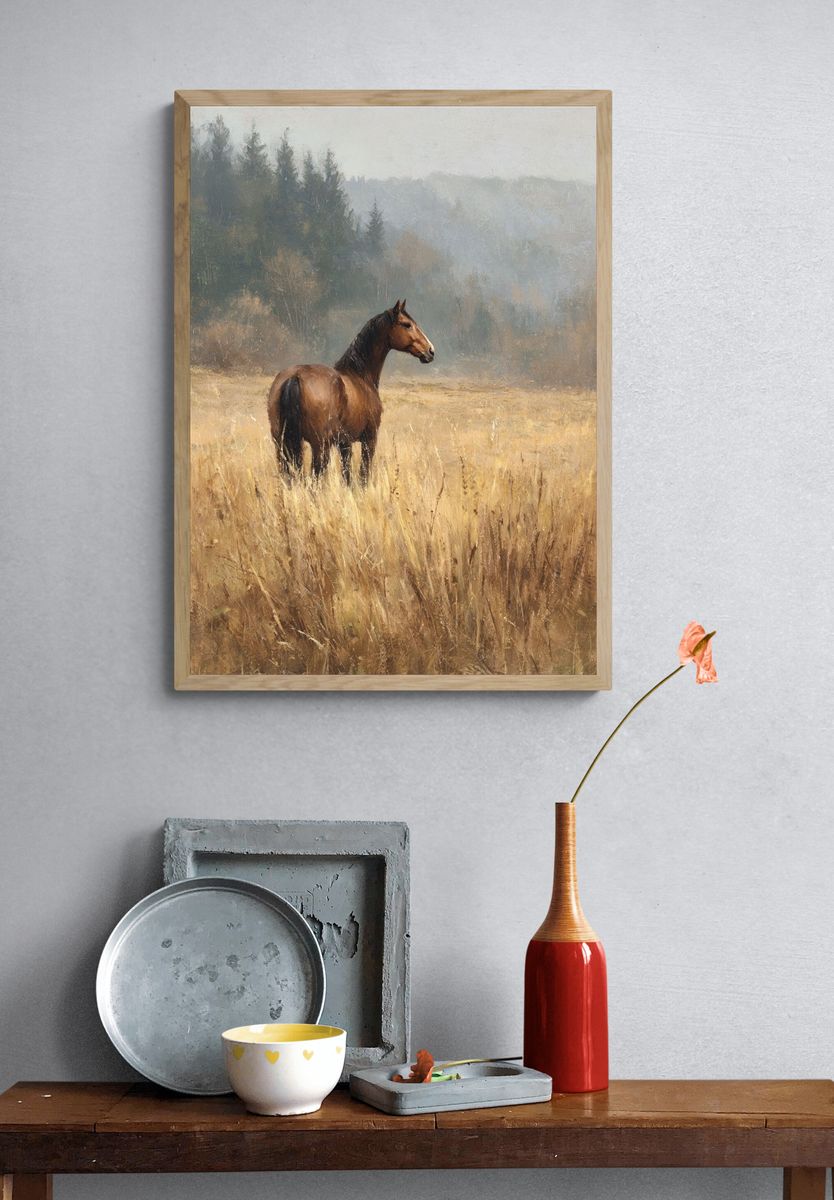 Majestic Horse in Meadow — Fine Art Print. — room view 3